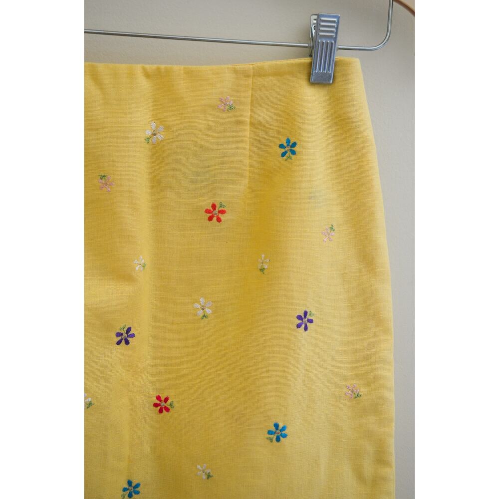Butter Yellow Y2K Linen Flower Print Skirt Size Small - Picture 5 of 8